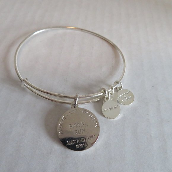 Alex and Ani Pink Spiral Sun Silver Bangle/Bracelet, Shiny Silver, EUC - Picture 3 of 3